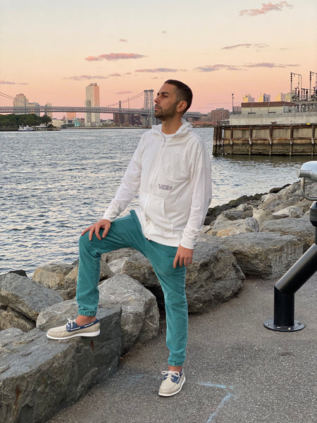 Voyage Unisex Sueded Zip Hoodie (White/Black)
